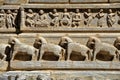 Relief carving of Horses in a row on the wall of Jagdish Temple at Udaipur