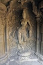 Relief carving of River Goddess on the wall of Kailasa Cave