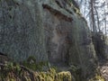 Relief Flight into Egypt sculpted to the sandstone rock in 1740 by joiner Franz Schier in forest near small village