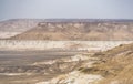 Relief of limestone and chalk layered mountain slopes of the Ustyurt plateau in Mangistau Royalty Free Stock Photo