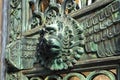 Relief with lion on ornate bronze gate at Hohenzollern Castle entrance, Germany Royalty Free Stock Photo