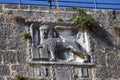 Relief of Lion of Saint Mark on facade of Gothic Pentagonal Tower, Porec, Croatia, Istria