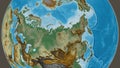 Globe centered on Russia neighborhood. Relief map Royalty Free Stock Photo