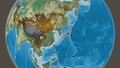 Globe centered on South Korea neighborhood. Relief map Royalty Free Stock Photo