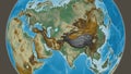 Globe centered on Tajikistan neighborhood. Relief map Royalty Free Stock Photo