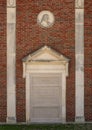 Relief with Newton bust and quote on the outside wall of a building on the campus of Texas Woman`s University in Denton.