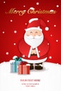 Relief paper art of Santa Claus and present gifts on the snow ground. Merry Christmas and happy new year vector clip illustration