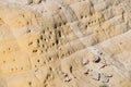 The relief shape of the mountain slopes in steppe Kazakhstan washed by rain streams of water