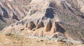 The relief shape of the mountain slopes in steppe Kazakhstan washed by rain streams of water