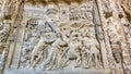 the stone sculpture of biblical scene Jesus Christ on the way to Mount Calvary in Burgos cathedral