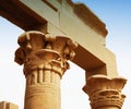 Reliefs and pillars of the island of File, Assuan, Egypt Royalty Free Stock Photo