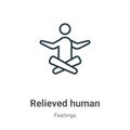 Relieved human outline vector icon. Thin line black relieved human icon, flat vector simple element illustration from editable