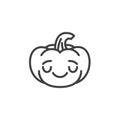 Relieved pumpkin face emoji line icon