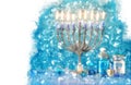 religiob watercolor style and abstract image of jewish holiday Hanukkah with menorah & x28;traditional candelabra