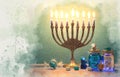 religiob watercolor style and abstract image of jewish holiday Hanukkah with menorah & x28;traditional candelabra