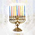 religiob watercolor style and abstract image of jewish holiday Hanukkah with menorah & x28;traditional candelabra