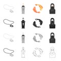 Religion, attributes, accessories and other web icon in cartoon style.Burqa, Arab, nationality, icons in set collection.