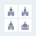 Religion buildings icons isolated over white