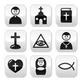 Religion, catholic church buttons set