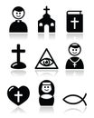 Religion, catholic church icons set