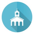 Religion, church blue round flat design vector icon isolated on white background