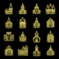 Religion church icons set vector neon