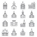 Religion church icons set, outline style