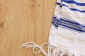 Religion concept of White Prayer Shawl - Tallit, jewish religious symbol Royalty Free Stock Photo