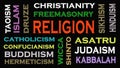 Religion concept word cloud on black background