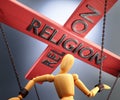 Religion control, power, authority and manipulation symbolized by control bar with word Religion pulling the strings chains of a Royalty Free Stock Photo