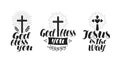Religion, cross, crucifixion icon or symbol. Lettering, calligraphy vector illustration