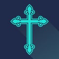 Religion cross icon in flat style. Catholicism or Christianity cross design template. Vector illustration