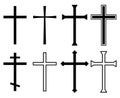 Religion cross symbol. Christian black icons collection. Crosses silhouette element. Set of different cross for church logo.