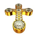 Religion: golden cross with diamonds isolated Royalty Free Stock Photo