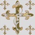 Religion golden cross. Ornamental vector background. Decorative crosses with floral vintage colorful ornaments. Beautiful