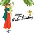 Religion holiday palm sunday before easter, celebration of the entrance of Jesus into Jerusalem, happy people with Royalty Free Stock Photo