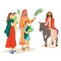 Religion holiday palm sunday before easter, celebration of the entrance of Jesus into Jerusalem, happy people with Royalty Free Stock Photo