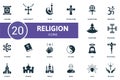 Religion icon set. Contains editable icons religion theme such as christianity, catholicism, hinduism and more. Royalty Free Stock Photo