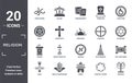 religion icon set. include creative elements as confucianism, asceticism, paganism, nihilism, semitic neopaganism, tribune filled