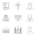 Religion icons set, outline style