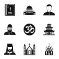 Religion icons set, simple style