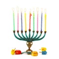 Religion image of jewish holiday Hanukkah background with menorah & x28;traditional candelabra& x29; and candles Royalty Free Stock Photo