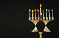 Religion image of jewish holiday Hanukkah background with menorah & x28;traditional candelabra& x29; and candles Royalty Free Stock Photo