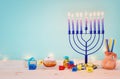 religion image of jewish holiday Hanukkah background with menorah & x28;traditional candelabra& x29; Royalty Free Stock Photo