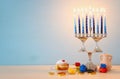 religion image of jewish holiday Hanukkah with menorah & x28;traditional candelabra& x29;