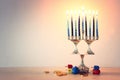 religion image of jewish holiday Hanukkah with menorah & x28;traditional candelabra& x29;