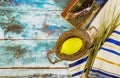 Religion jewish celebration holiday Sukkot. Etrog, lulav, hadas arava kippah and shofar tallit praying book Royalty Free Stock Photo