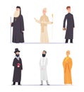 Religion leader. Hindus christianity characters arabic persons monk priest guru exact vector flat people in cartoon