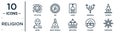 religion linear icon set. includes thin line eye of ra, jihad, church, great buddha, calvary, buddhism, monk icons for report,