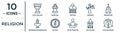 religion linear icon set. includes thin line holy chalice, vatican, monastery, chi rho, doi suthep, holy elephant, unitarian